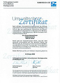 Umweltschutz Zertifikat 2010